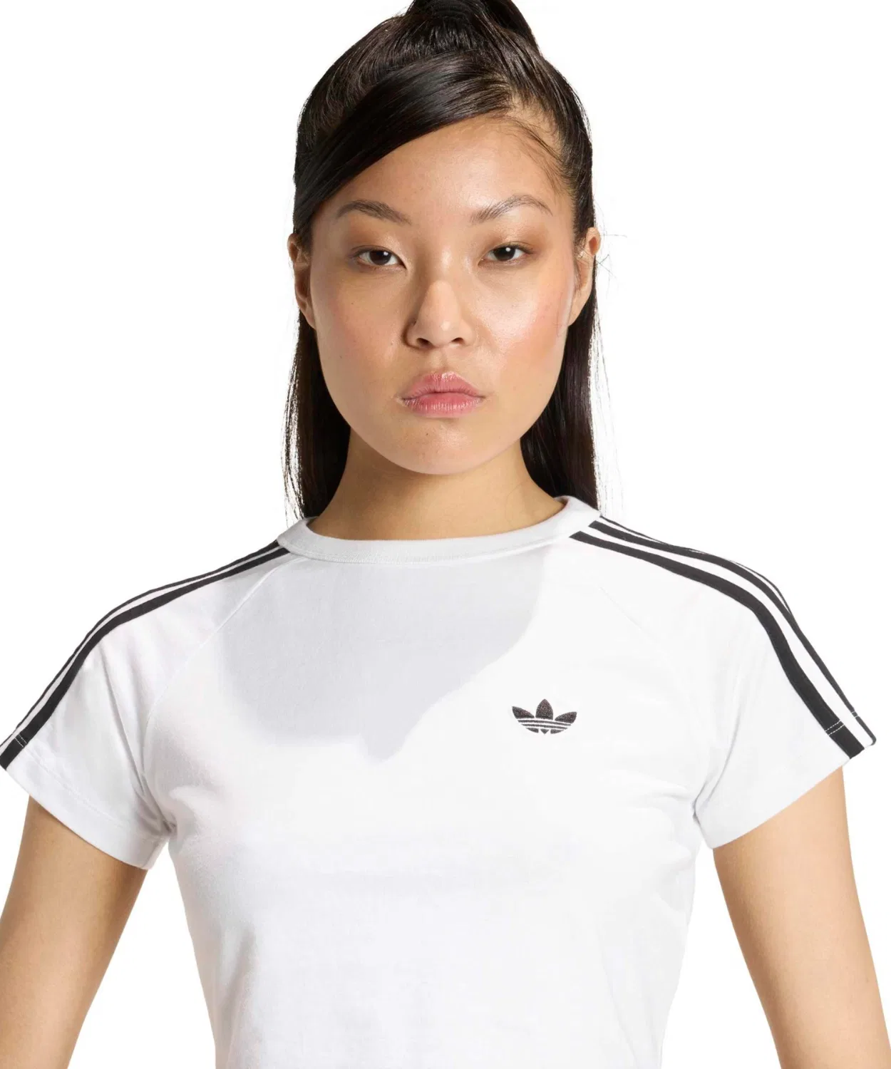 Женская футболка с U-образным вырезом, облегающая, модель SST Baby Tee Adidas, White — фото 2