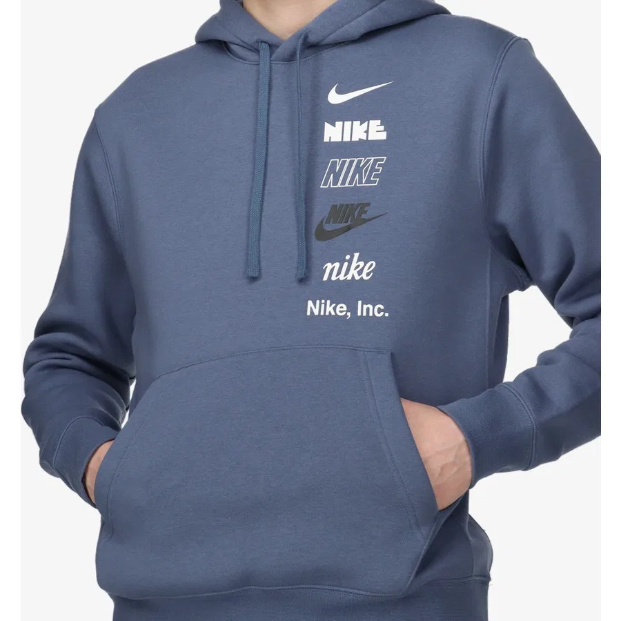 Мужской капюшоновый свитшот с длинным рукавом Nike Nk Clup, Синий — фото 2