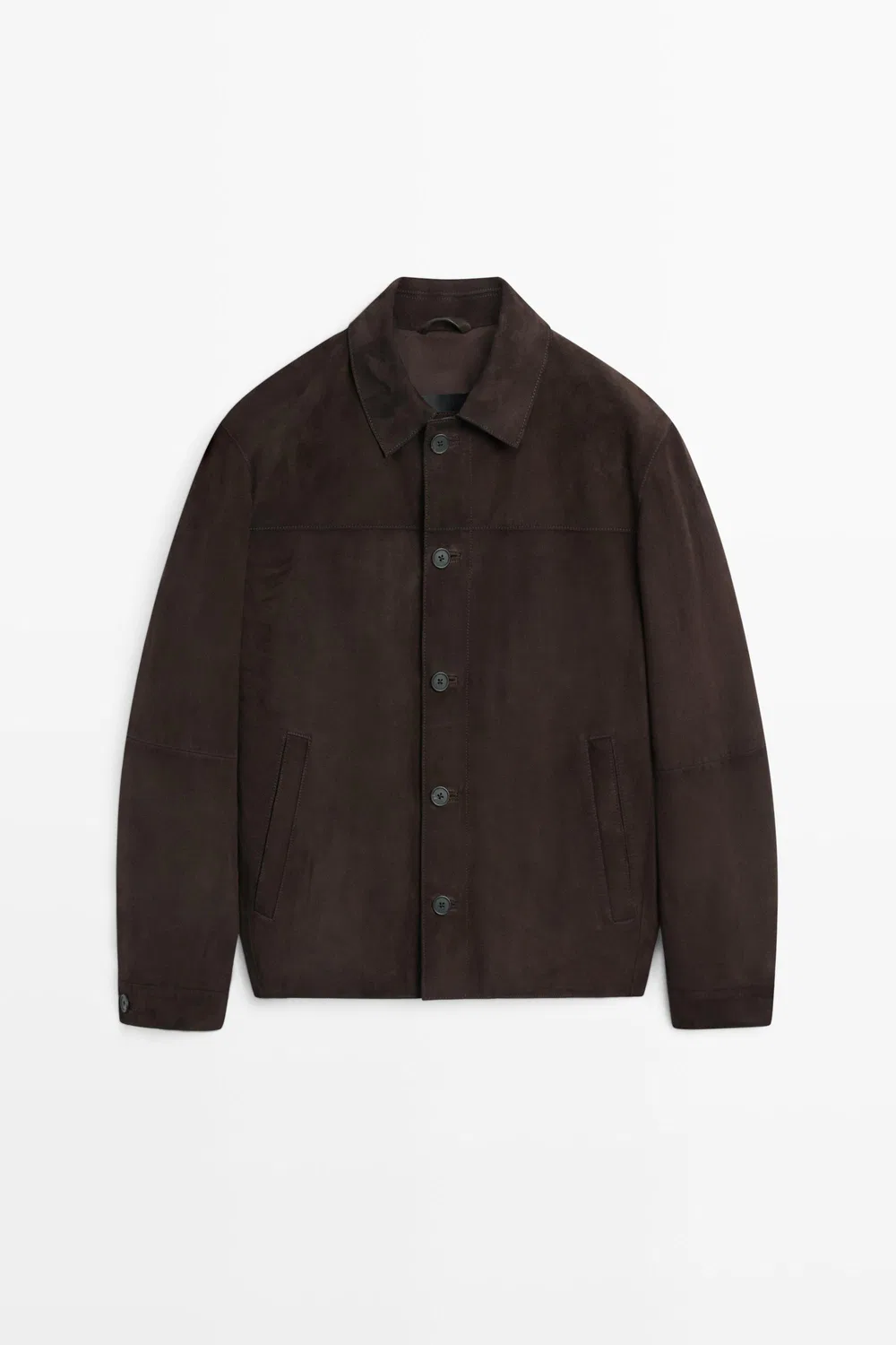 Куртка-рубашка Massimo Dutti Suede Leather Pocket , шоколадный — фото 2