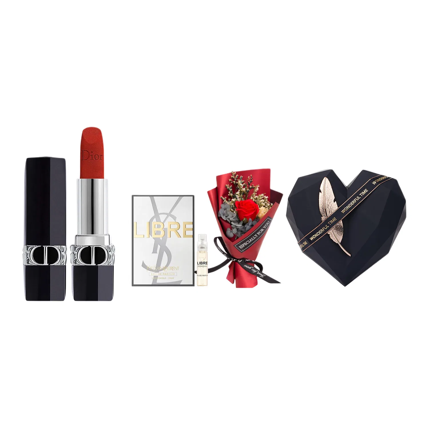 Женский набор косметики Dior с помадой Velvet #999, духами и букетом, DIOR, Red