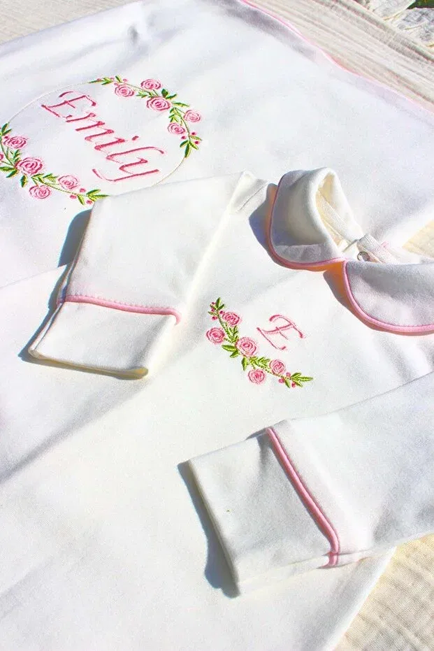 Детский комплект для новорожденных хлопковый Floral personalized Babiesfirst, White — фото 4