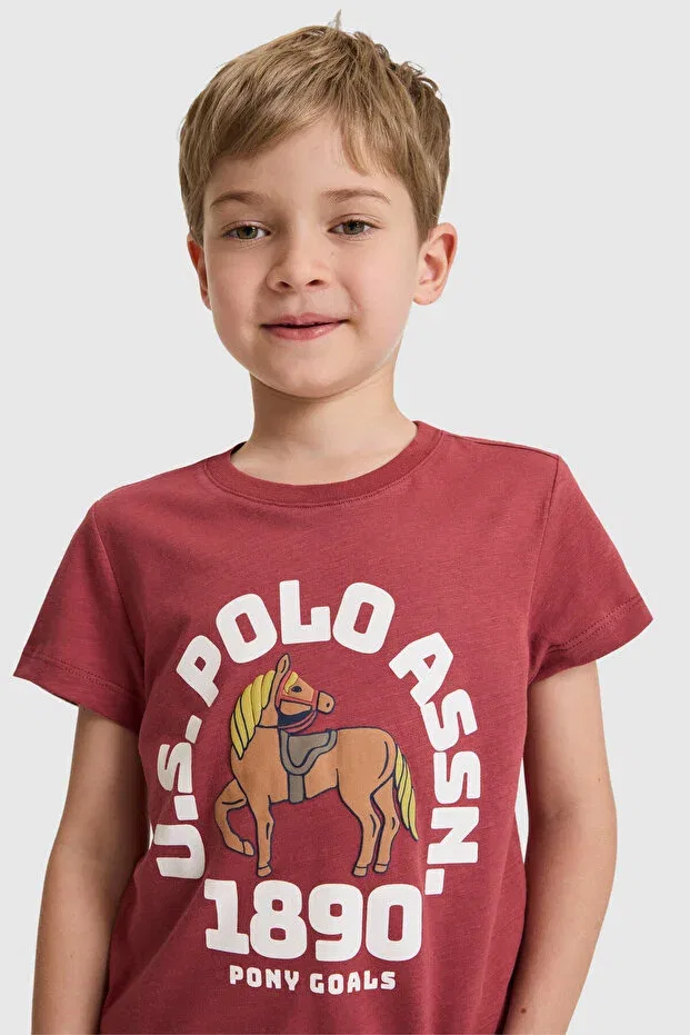 Детская футболка с коротким рукавом хлопковая для мальчиков U.S. Polo Assn., Cherry — фото 2