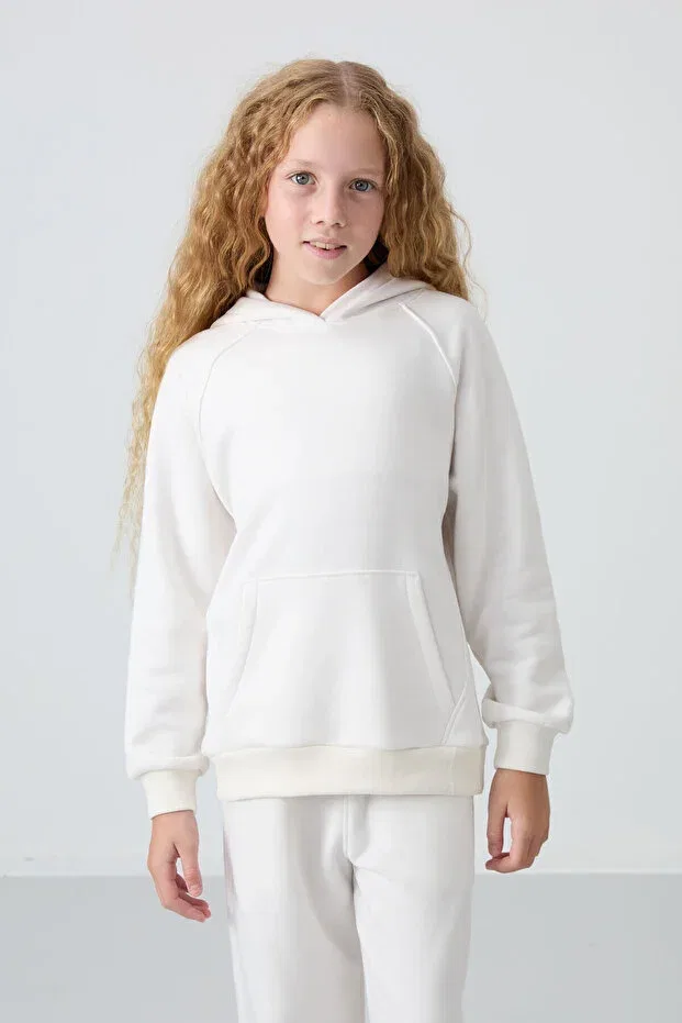 Детский спортивный комплект для девочек хлопковый Ecru cotton inside hairy soft textured standard fit embroidered girl's tracksuit set Tommy Life, Ecru/Ecru — фото 4