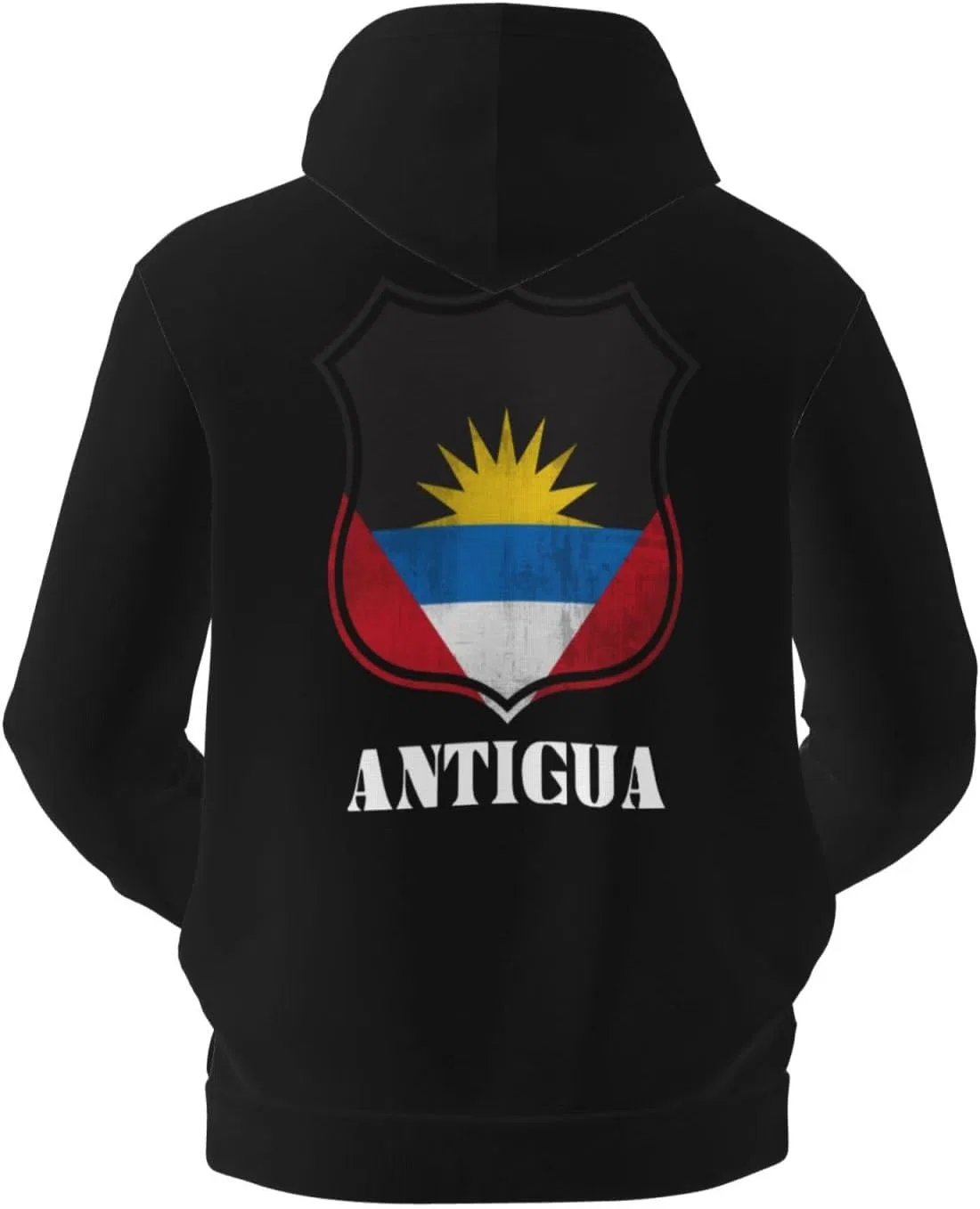 Мужская флисовая толстовка с капюшоном Antigua and Barbuda, логотип и флаг, свитер с карманом Generic, черный — фото 3