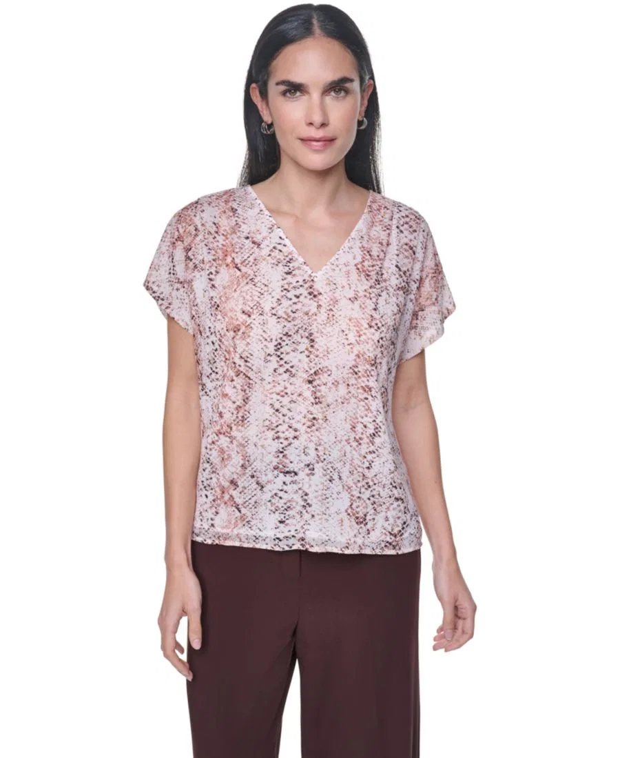 Блуза с V-образным вырезом и коротким рукавом Calvin Klein, Adobe Multi