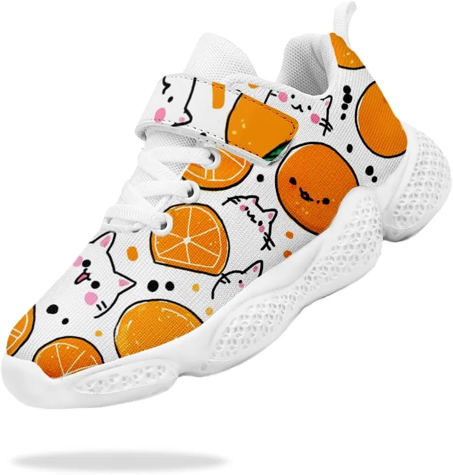 Детские кроссовки для девочек с дышащим трикотажем Mahekot, Orange Cat White