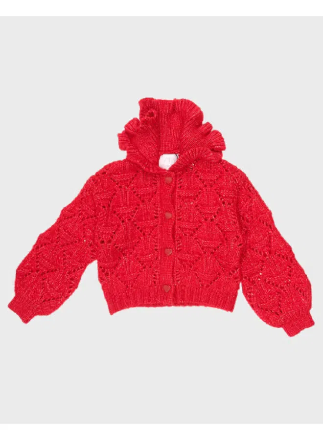 Кардиган с отложным воротником и рюшами Zara, красный