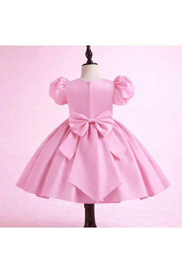 Детское вечернее платье для девочек с принтом Special Design Pink Color Stone Princess Model Balloon Sleeve Bow Detail Musgem, Pink — фото 2