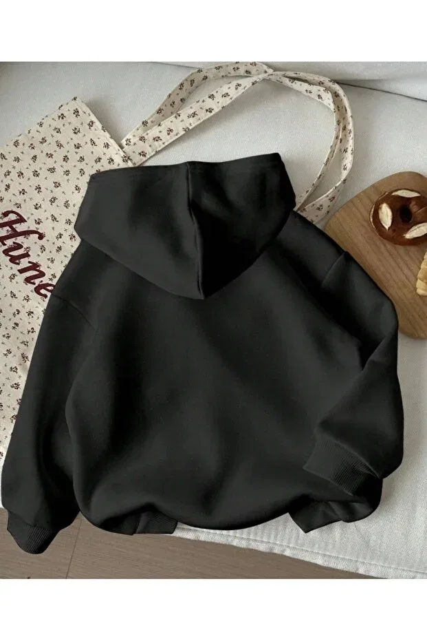 Детское худи для девочек с принтом Hooded sweatshirt with paw print heart Topçu, Black — фото 2