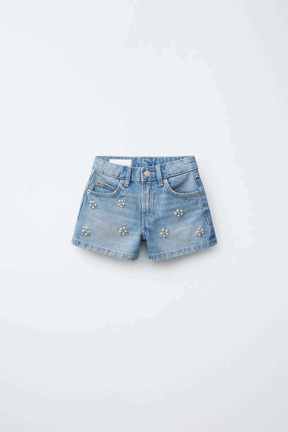 Джинсовые шорты-бермуды с имитацией жемчуга ZARA, Blue