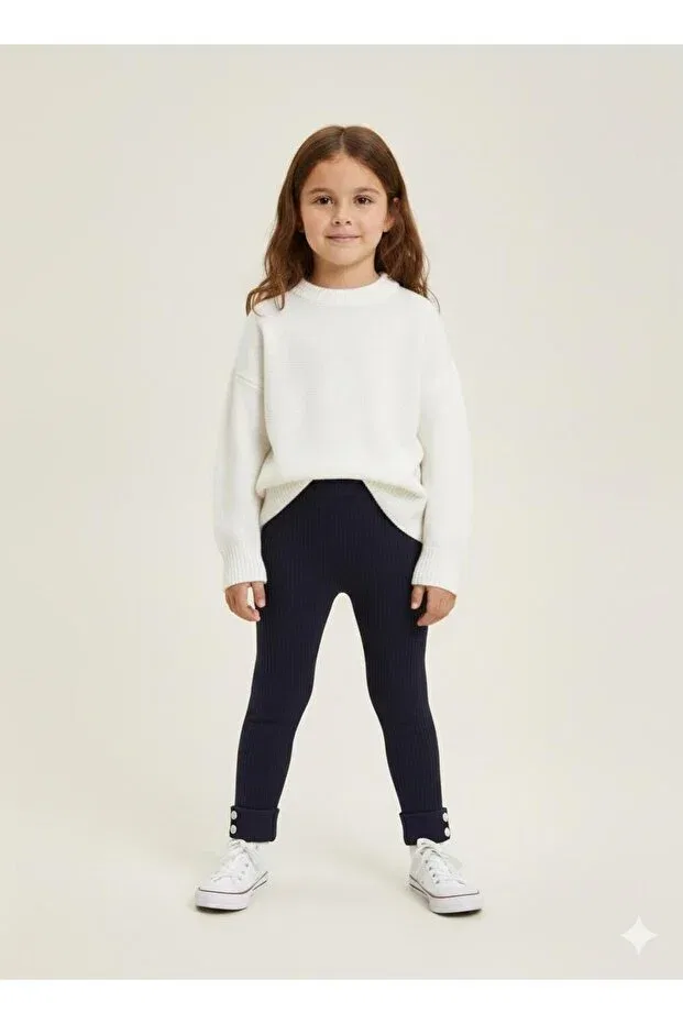 Детские леггинсы для девочек с пуговицами Meriç Bebe, Navy Blue — фото 3