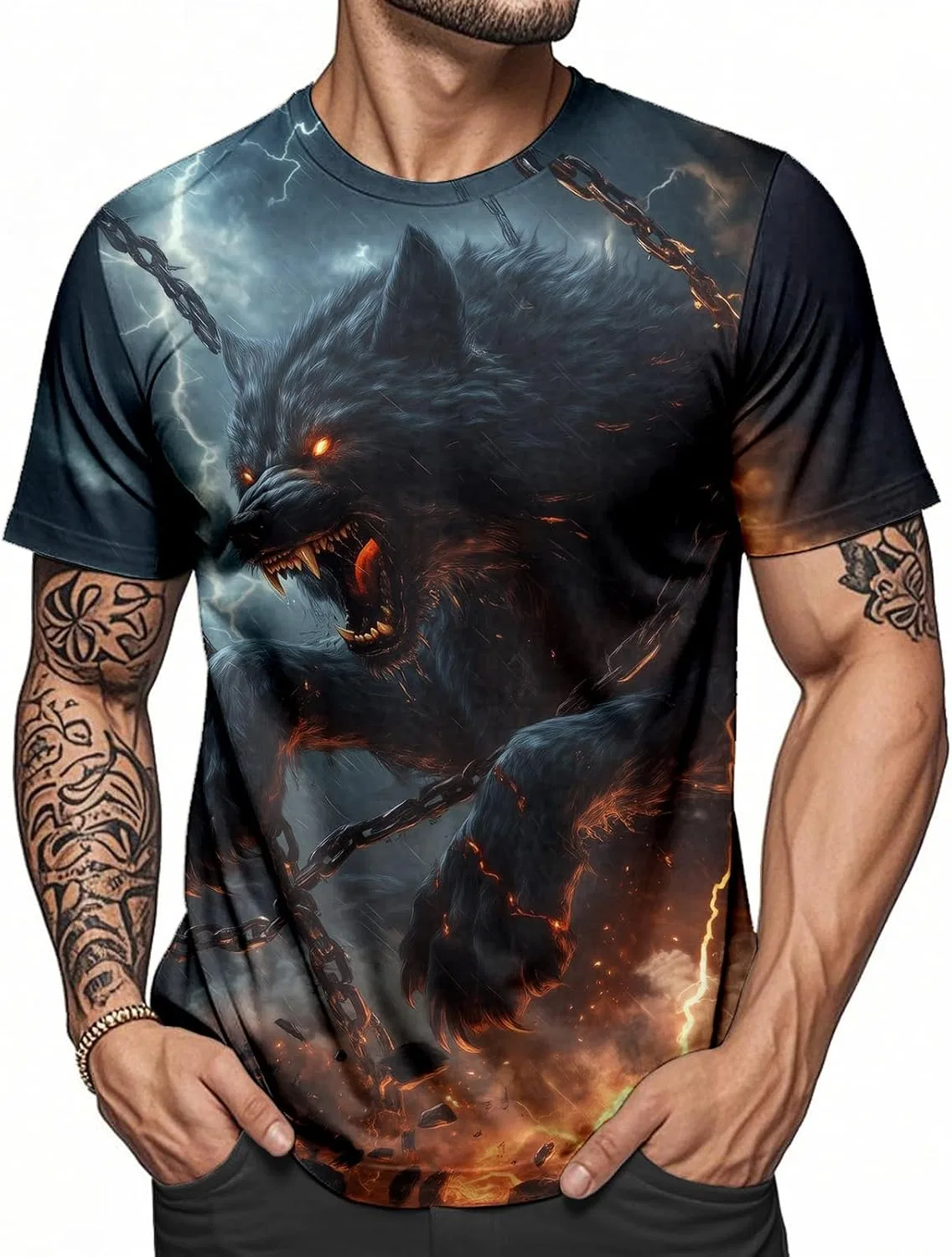 Мужская футболка с принтом Wolf T Shirt Men, Ferocious Wolf