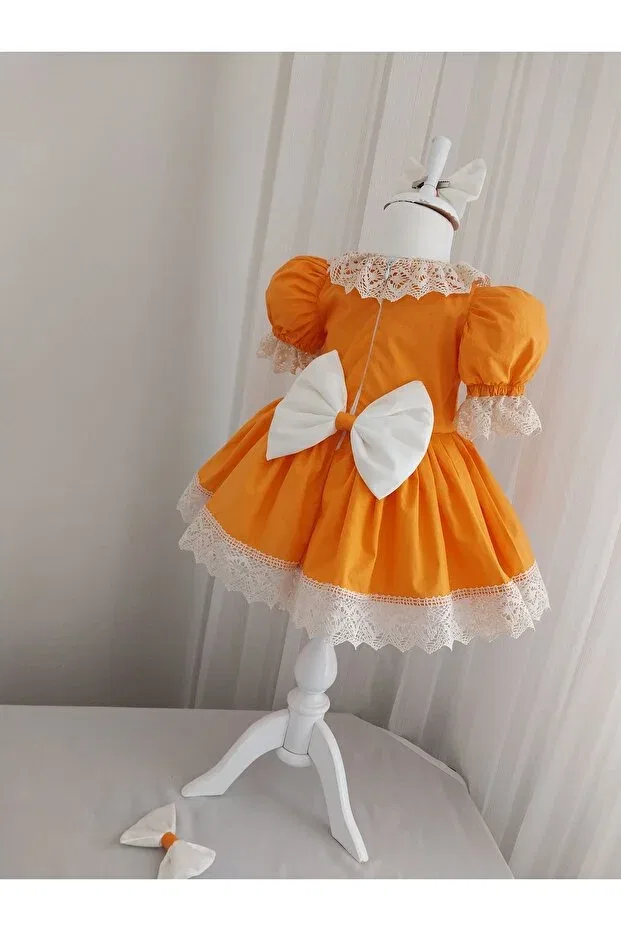 Детское платье для девочек с кружевом Queen Tasarım, Orange — фото 4