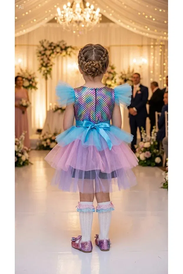 Детское платье для девочек с принтом Mermaid Stage Show Party Baby Clime, Multicolor — фото 4
