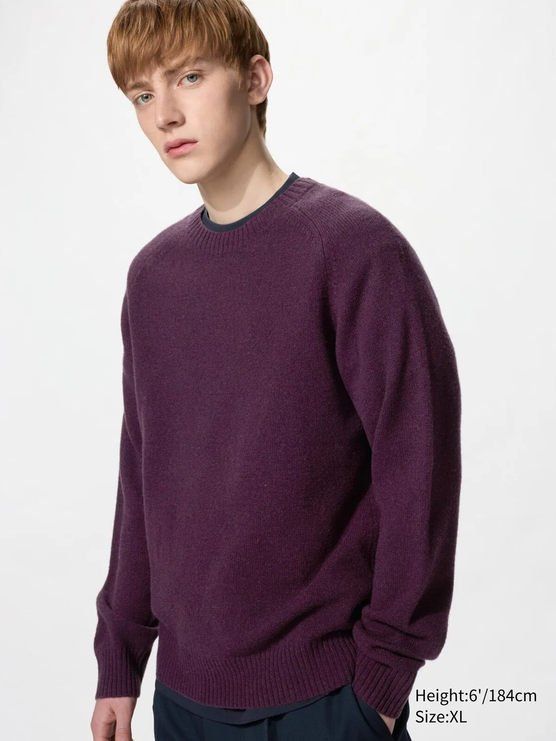 Свитер Uniqlo, овечья шерсть, круглый вырез, фиолетовый