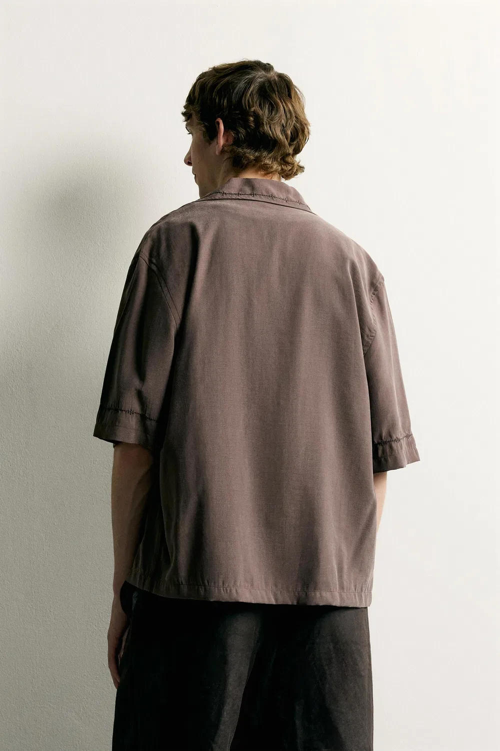 Рубашка свободного кроя с вышивкой. ZARA, Brown — фото 3