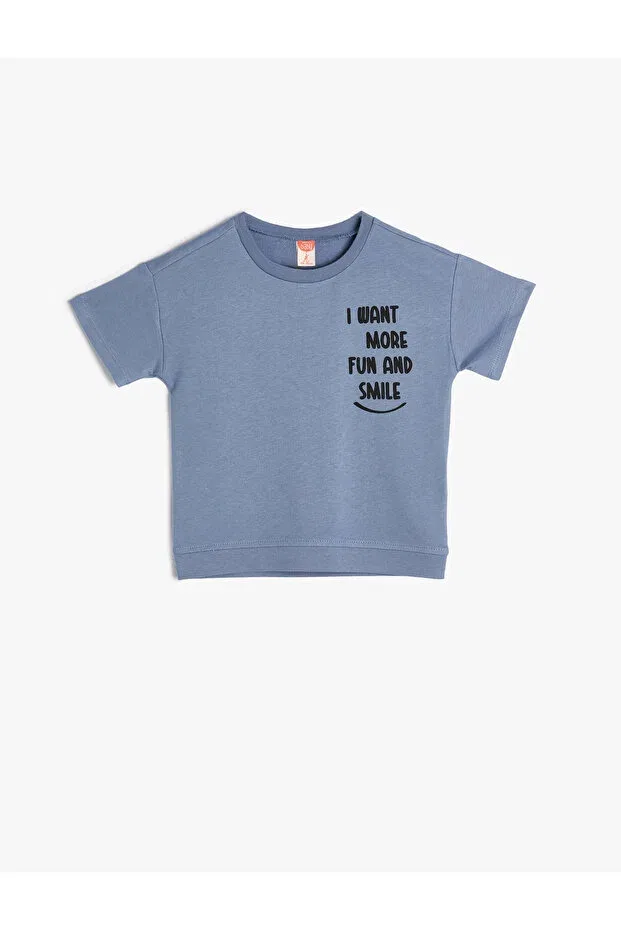Детская футболка с принтом Slogan printed t-shirt short sleeve crew neck cotton Koton, Blue