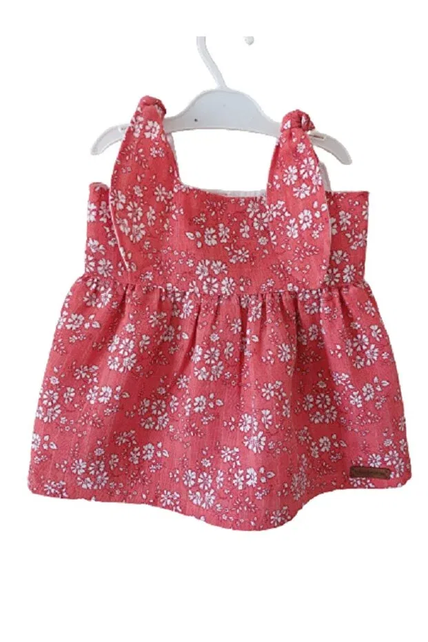 Детское платье для девочек с принтом Denim Floral Baby Dress Babyelos, Red — фото 2