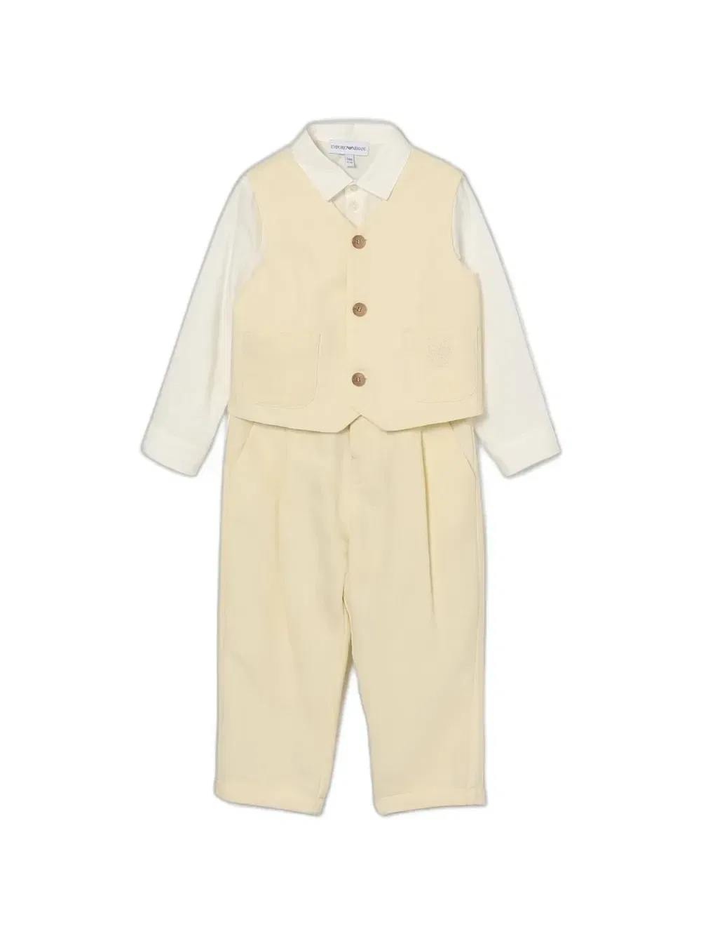 Хлопковый костюм-тройка Emporio Armani Kids, бежевый
