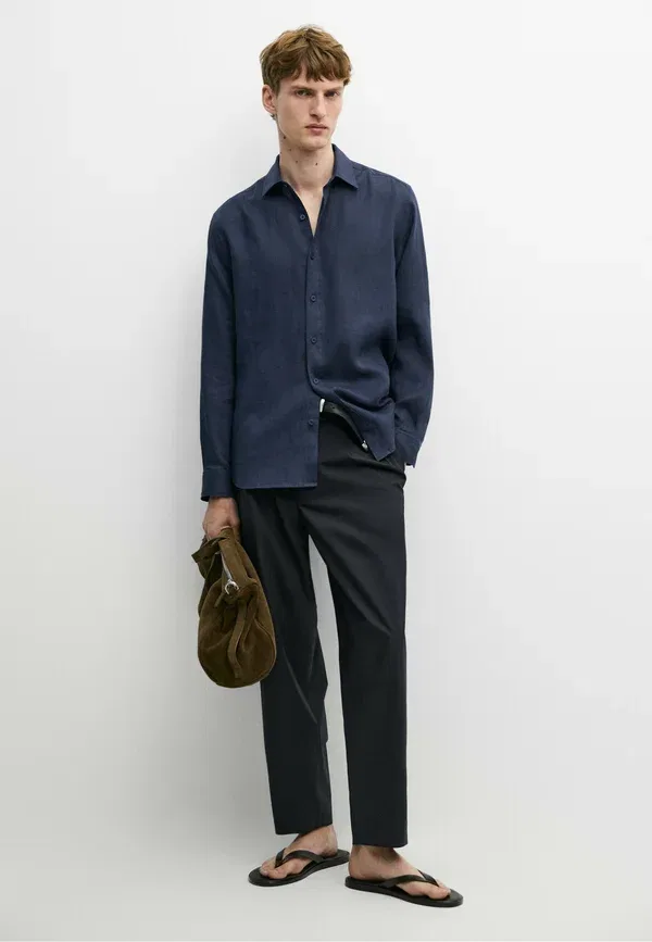 Рубашка из льна Shirt Massimo Dutti, dark blue, темно-синий — фото 2