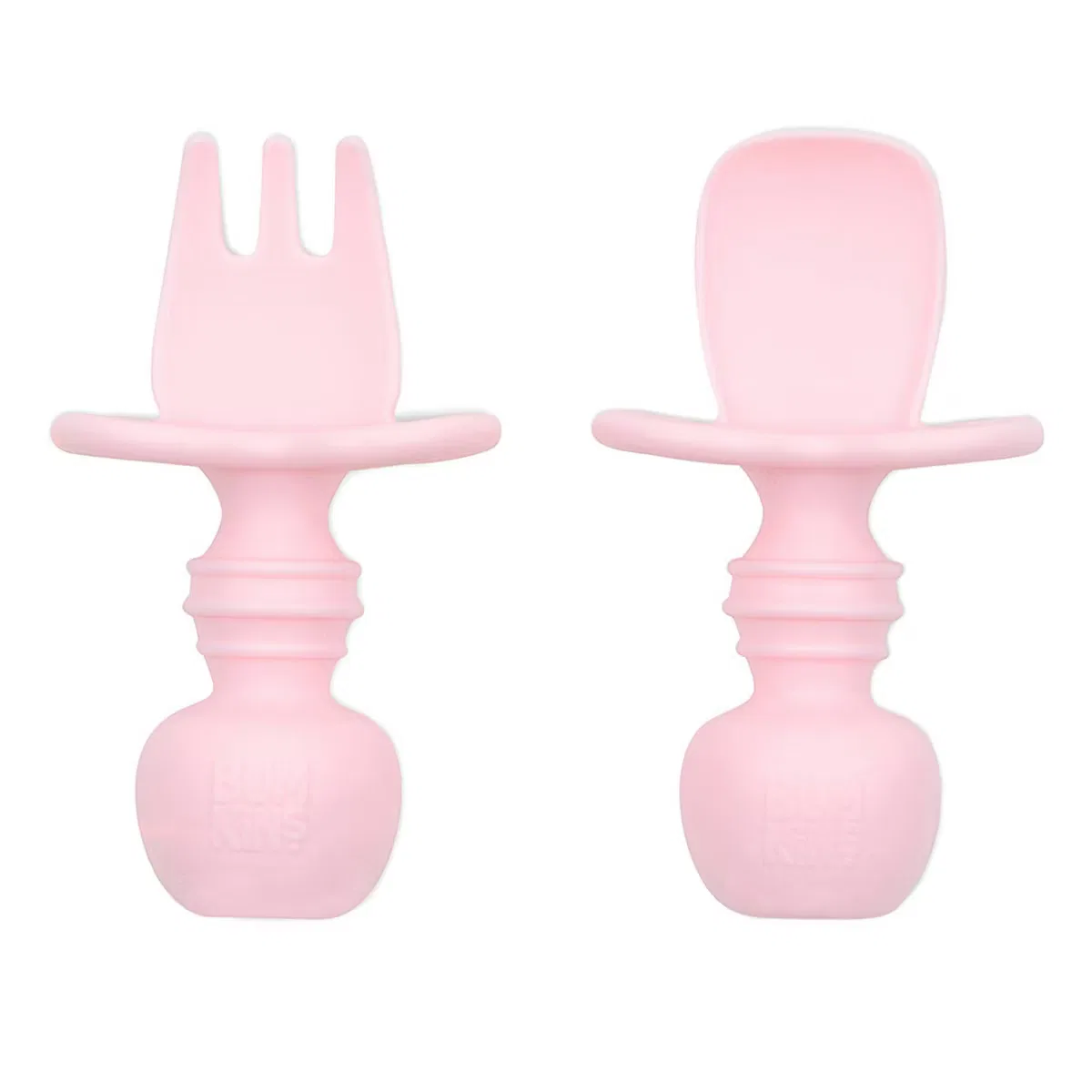 Детские столовые приборы 8 см силиконовые комплект из ложки и вилки Chewtensils Bumkins, Pink