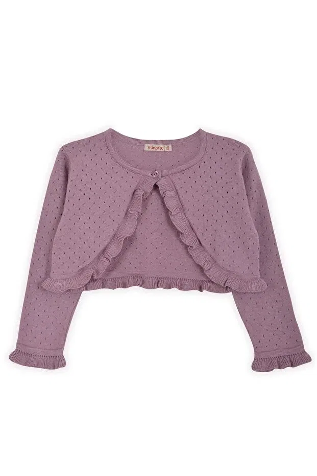 Детское болеро для девочек ажурное Knitwear openwork ruffle detailed bolero Minora, Lilac — фото 2