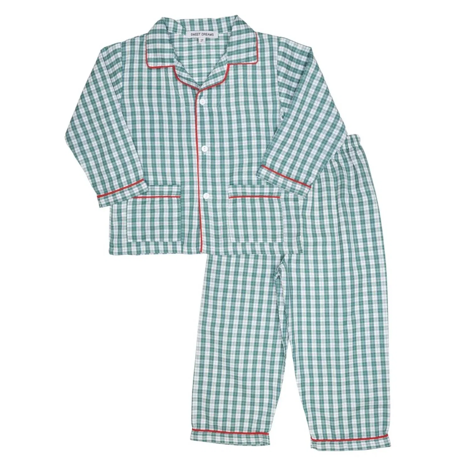 Детский комплект пижамы с принтом Boys Trim Sweet Dreams, Green/Red