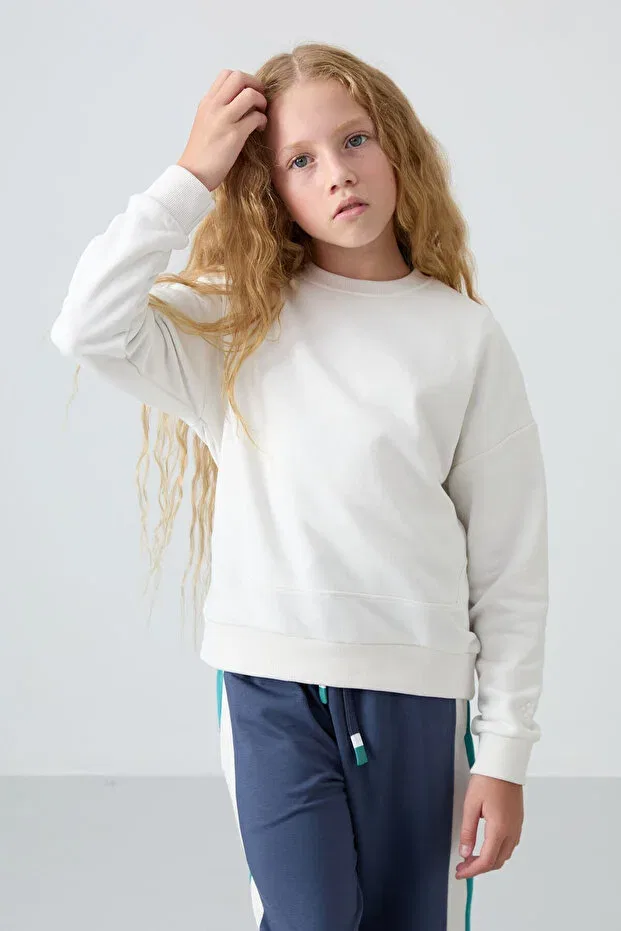 Детские свитшот для девочек оверсайз Embroidered Tommy Life, Ecru — фото 4
