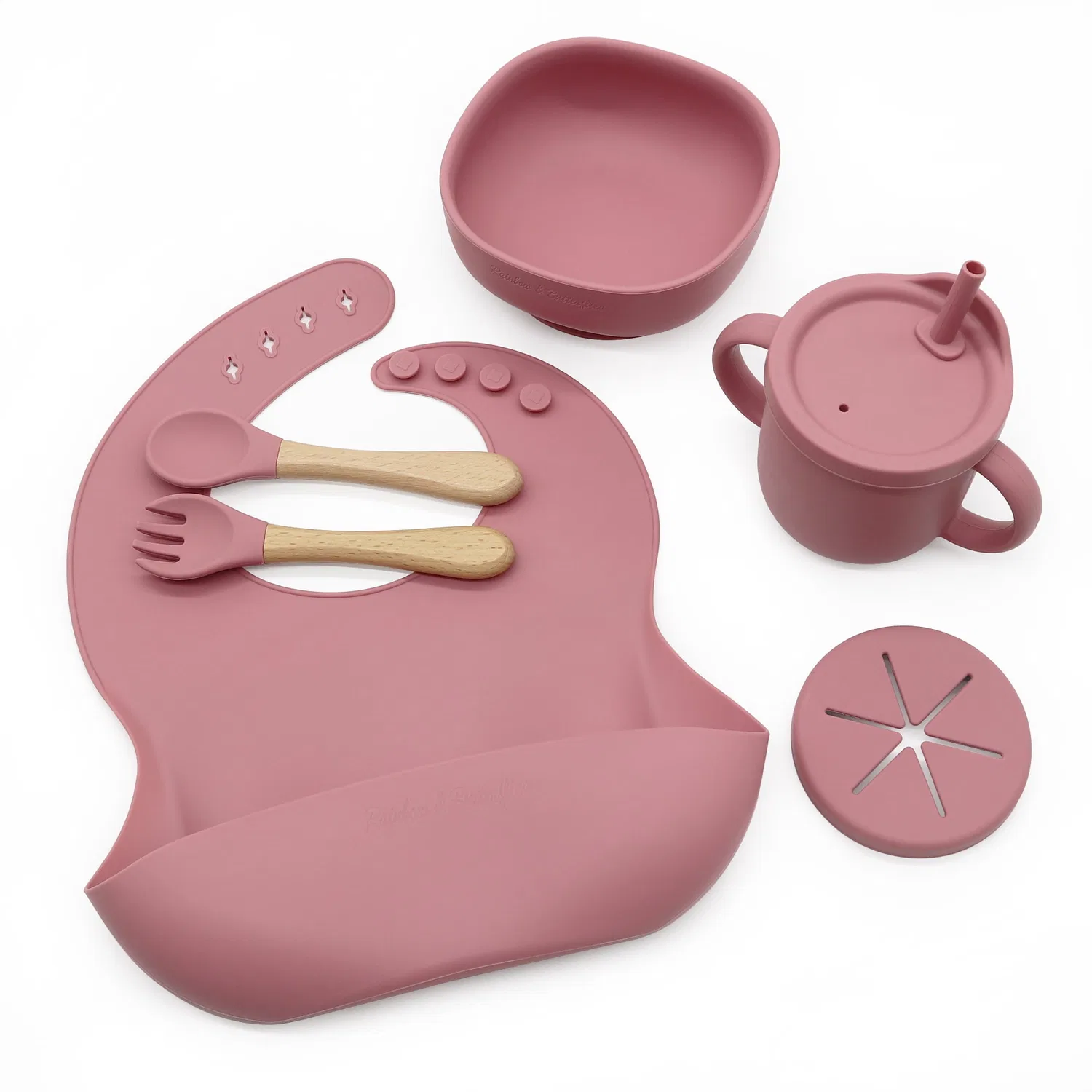 Набор для кормления Silicone Baby Feeding Set, 8 предметов, Rainbow & Butterflies, Rose Pink