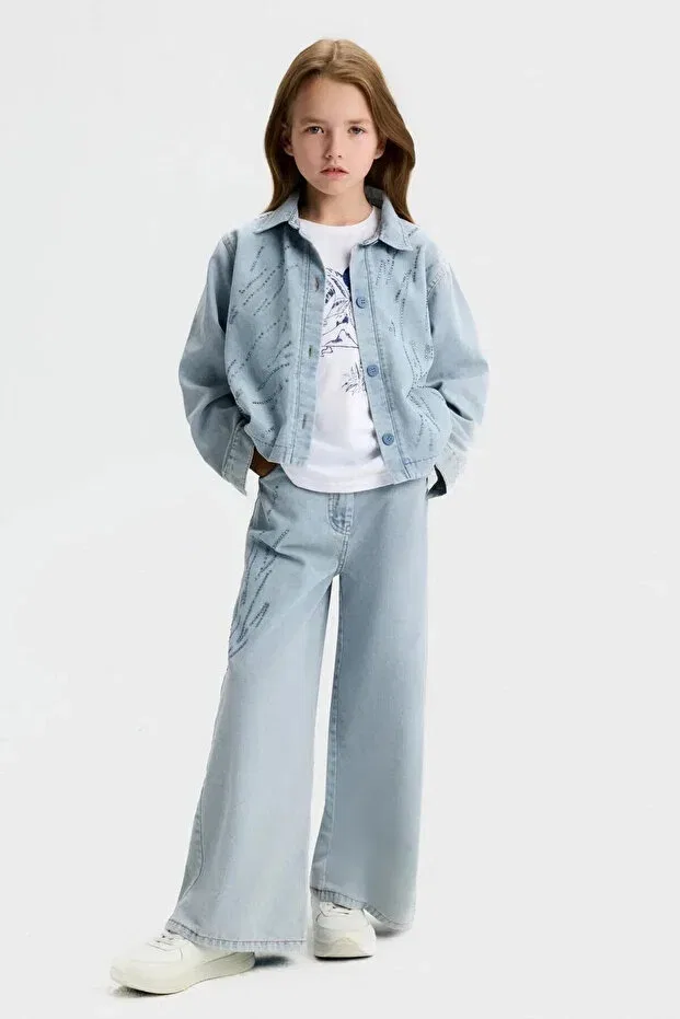 Детские брюки для девочек с широкой штаниной Nk Kids, Blue — фото 3