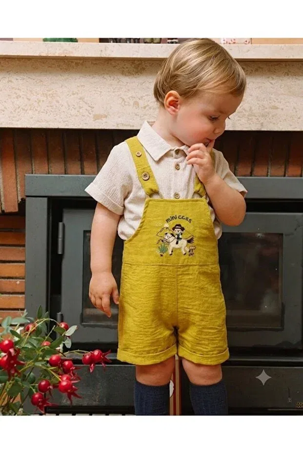 Детский комбинезон для мальчиков хлопковый Cocosiss 2 piece baby boy salopet set Park Bebe, Mustard