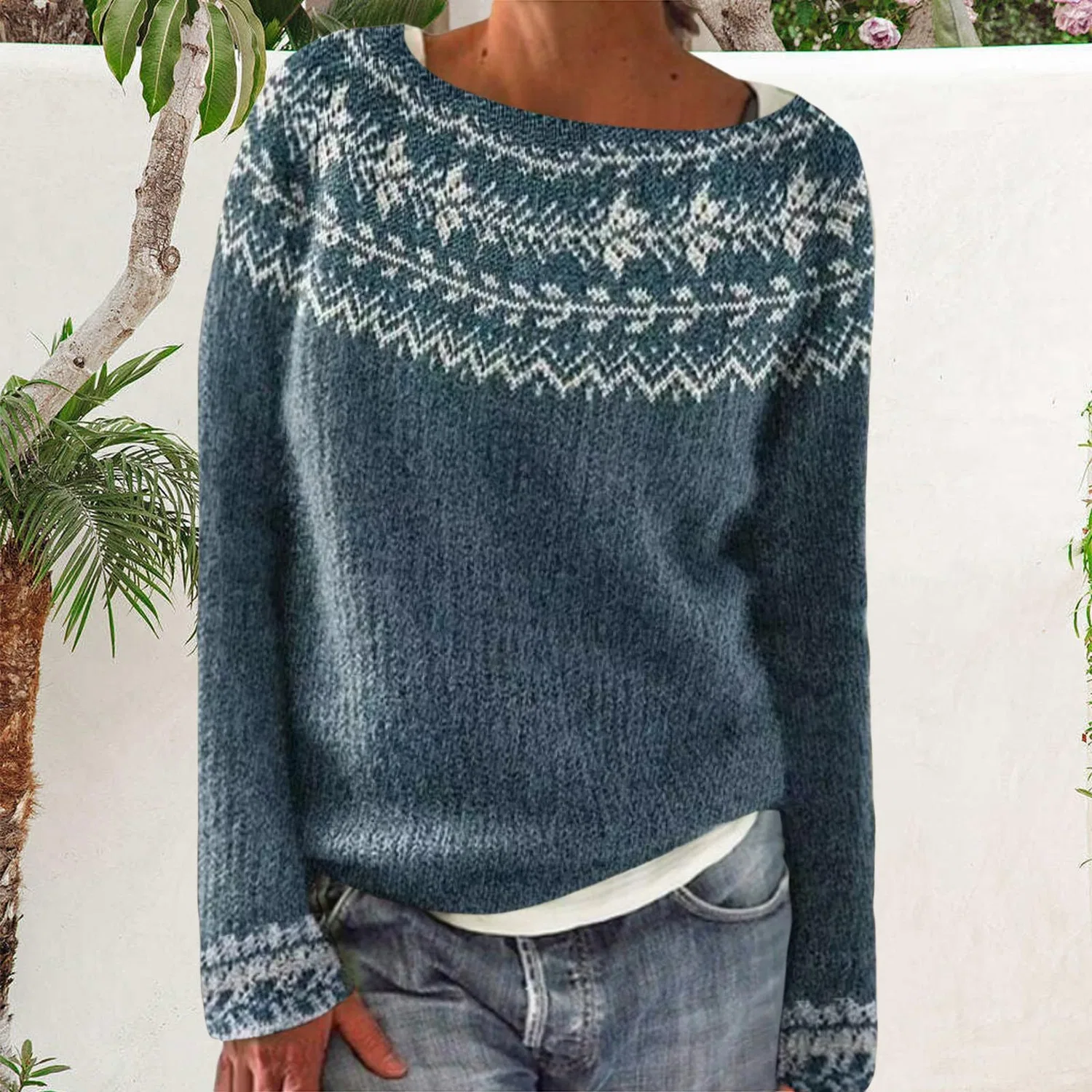 Женский свитер с открытым плетением Irish Sweater, 1-navy Blue — фото 2