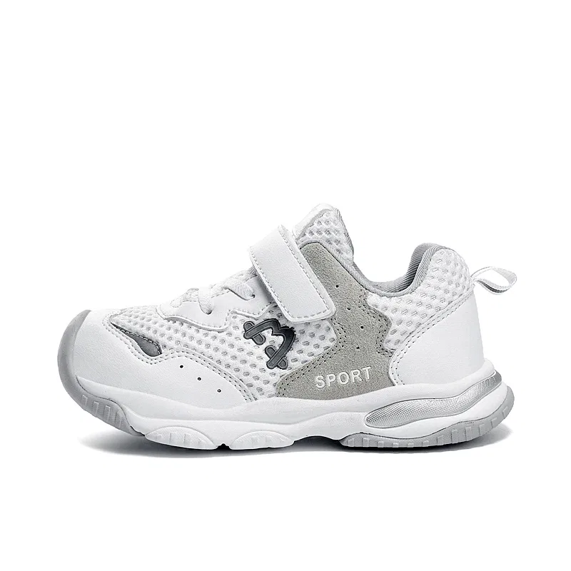 Детские повседневные кроссовки из сетки и синтетической кожи, White Gray, VENICEW