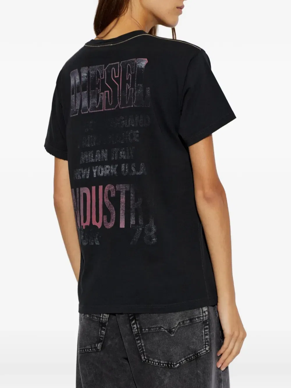 Футболка T-Marly с принтом и украшениями DIESEL, черный — фото 4
