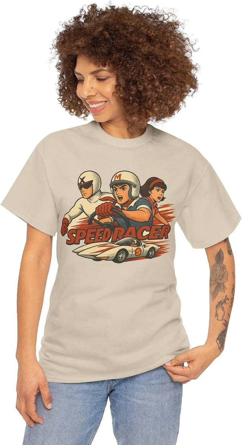Женская футболка с принтом Retro Anime Inspired Speed Racer, песочный — фото 2