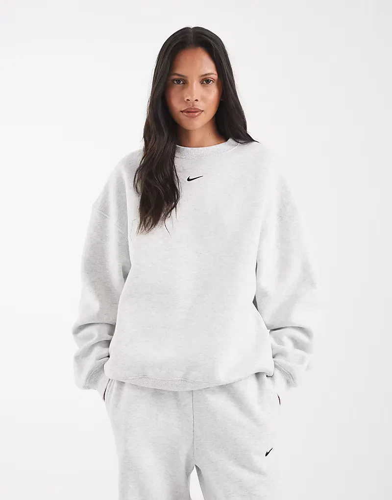 Свитшот Nike Studio Fleece с круглым вырезом, светло-серый — фото 4
