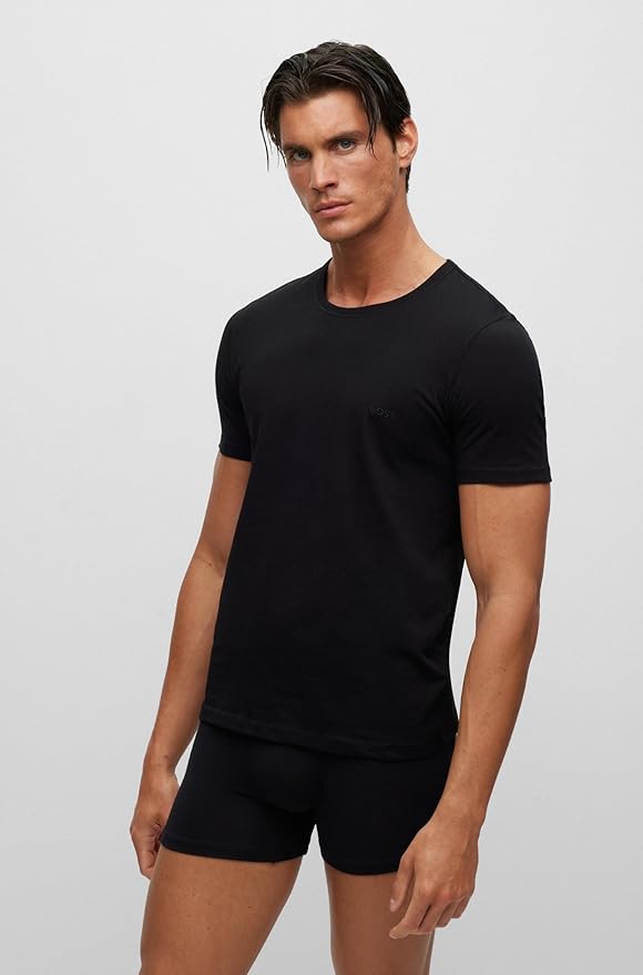 Комплект футболок Boss Logo Embroidered Cotton, 3 предмета, черный — фото 2
