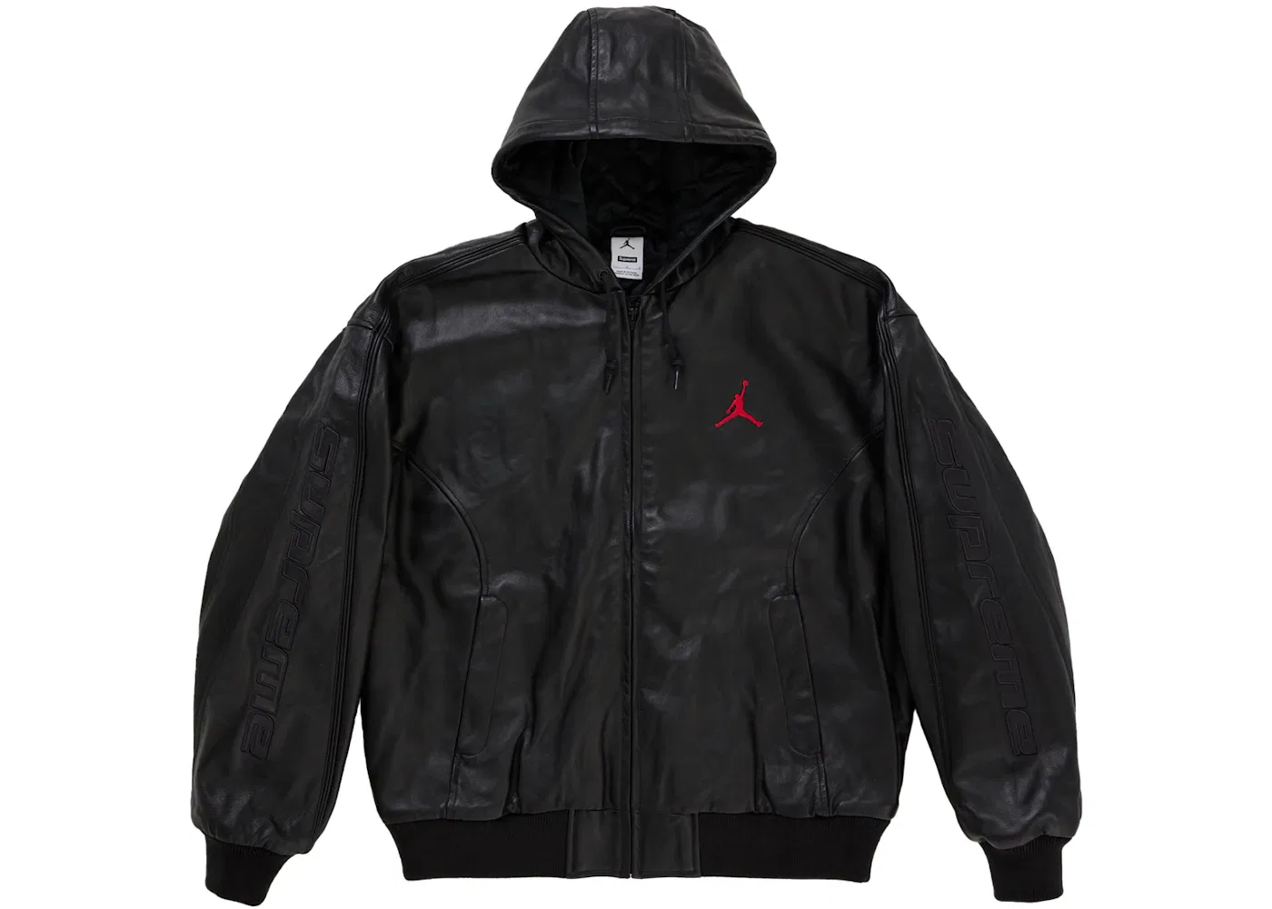 Мужская кожаная куртка с капюшоном Supreme Jordan, Black
