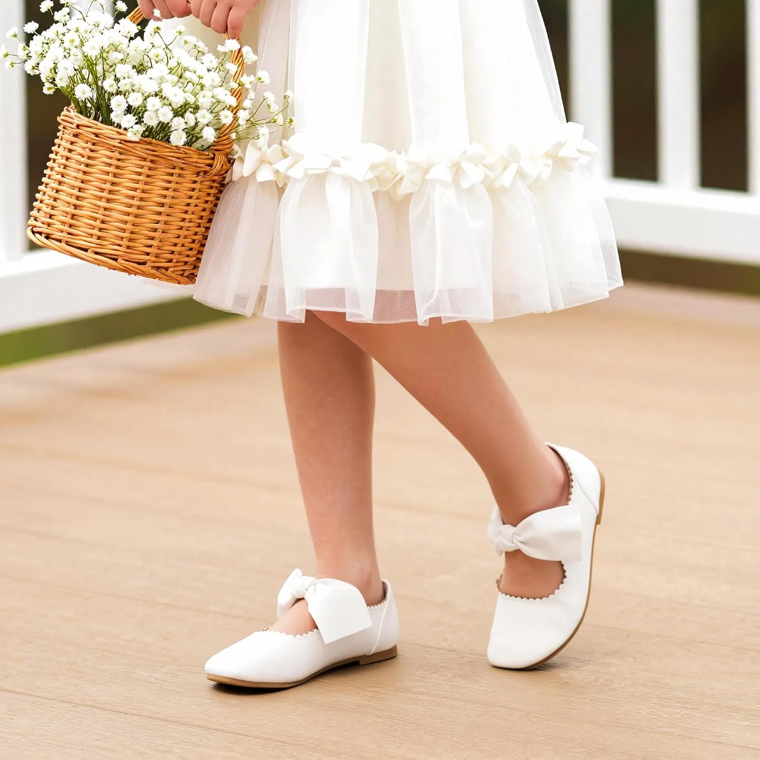 Детские балетки для девочек с бантом Mary Jane DREAM PAIRS, White — фото 2