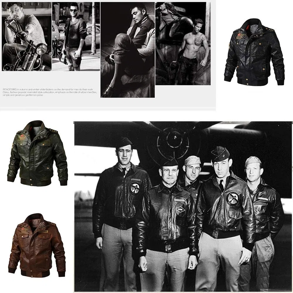 Мужская куртка из кожзама с принтом, модель Motorcycle Jackets, зелёный — фото 4
