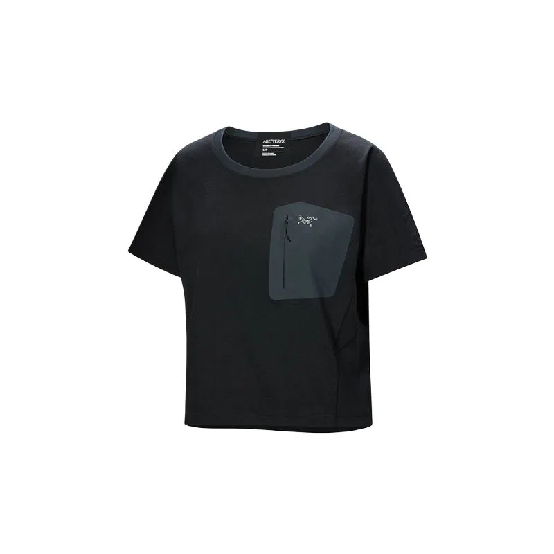 Женская футболка с коротким рукавом Clarkia T Shirt Arcteryx, Polar White/Elegant Brown/Arctic Silk Rune — фото 3