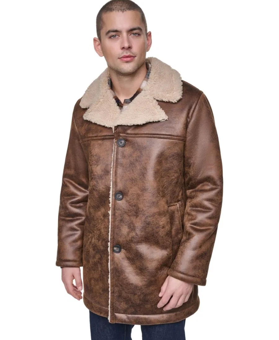 Мужское пальто из искусственного меха с воротником-шерпой Levi's, Brown