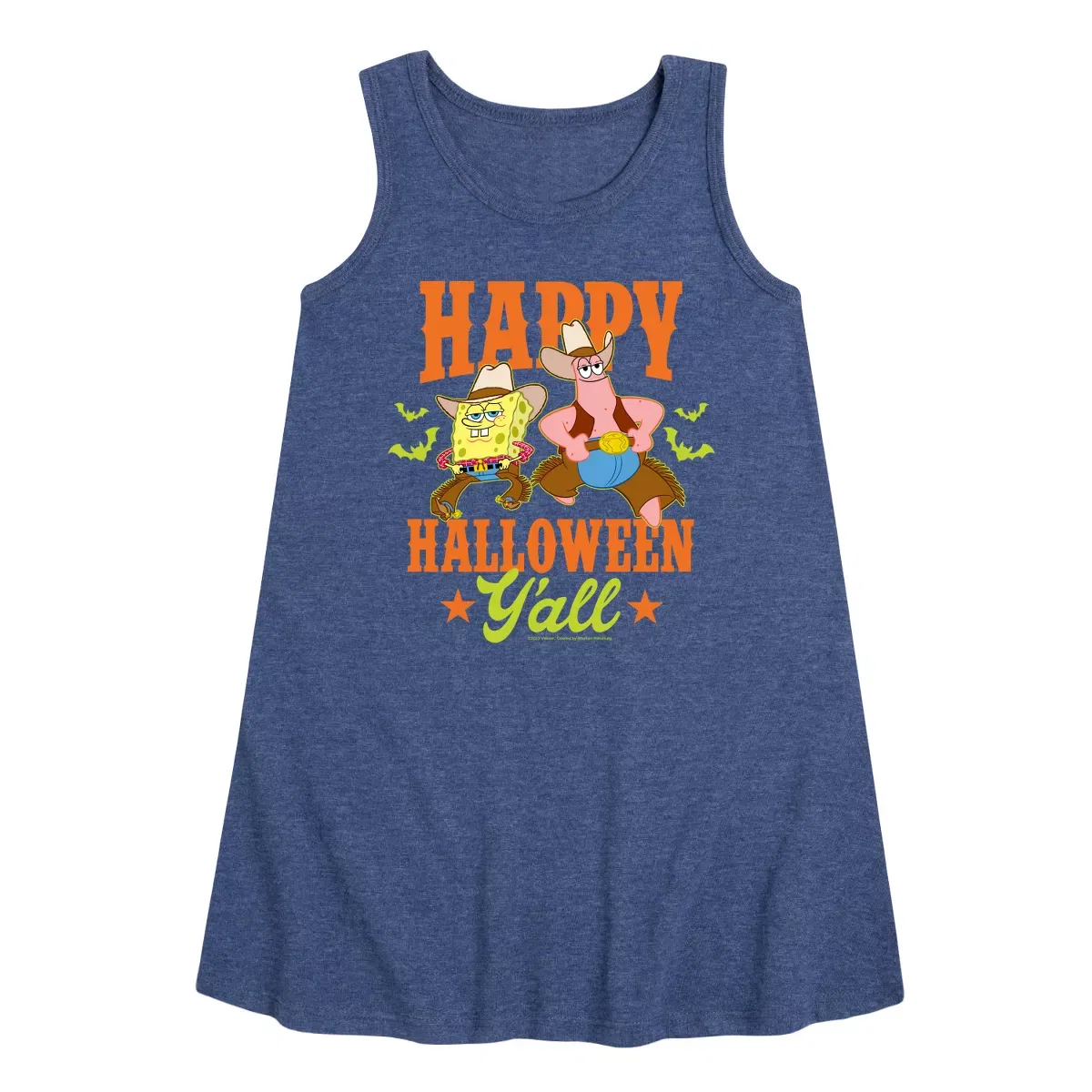 Детское платье-трапеция без рукавов Happy Halloween Y'all SpongeBob SquarePants, Heather Navy