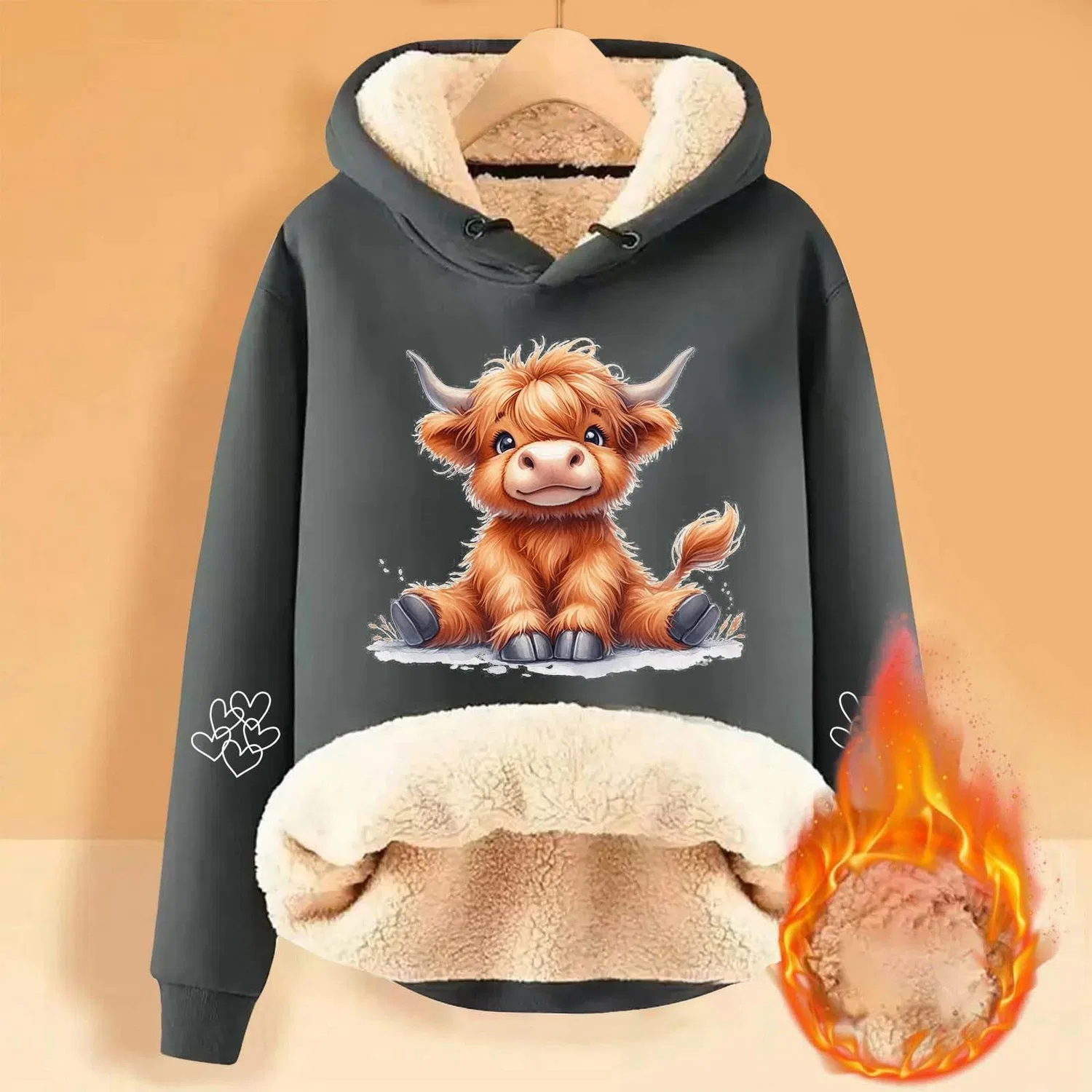 Женское теплое пальто с капюшоном из флиса, белое, зима, Grey — фото 3