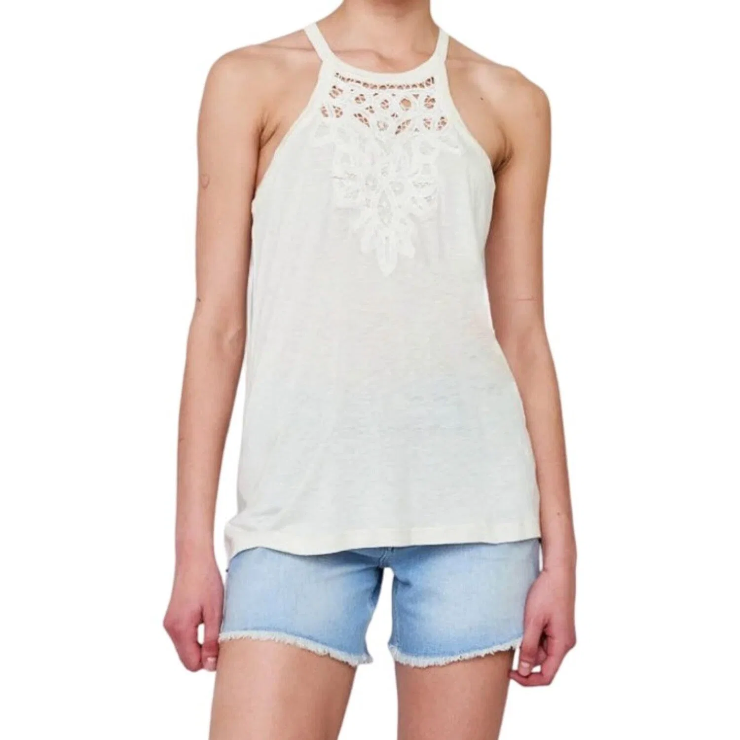 Женская блуза на тонких бретелях с вышивкой SuperDry Vintage Jersey Lace Racer T-Shirt, Beige