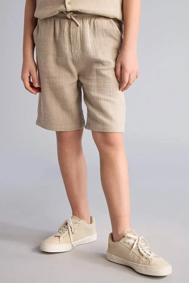 Детские шорты для мальчиков хлопковые Regular Fit Muslin Defacto, Beige-Bg106 — фото 3