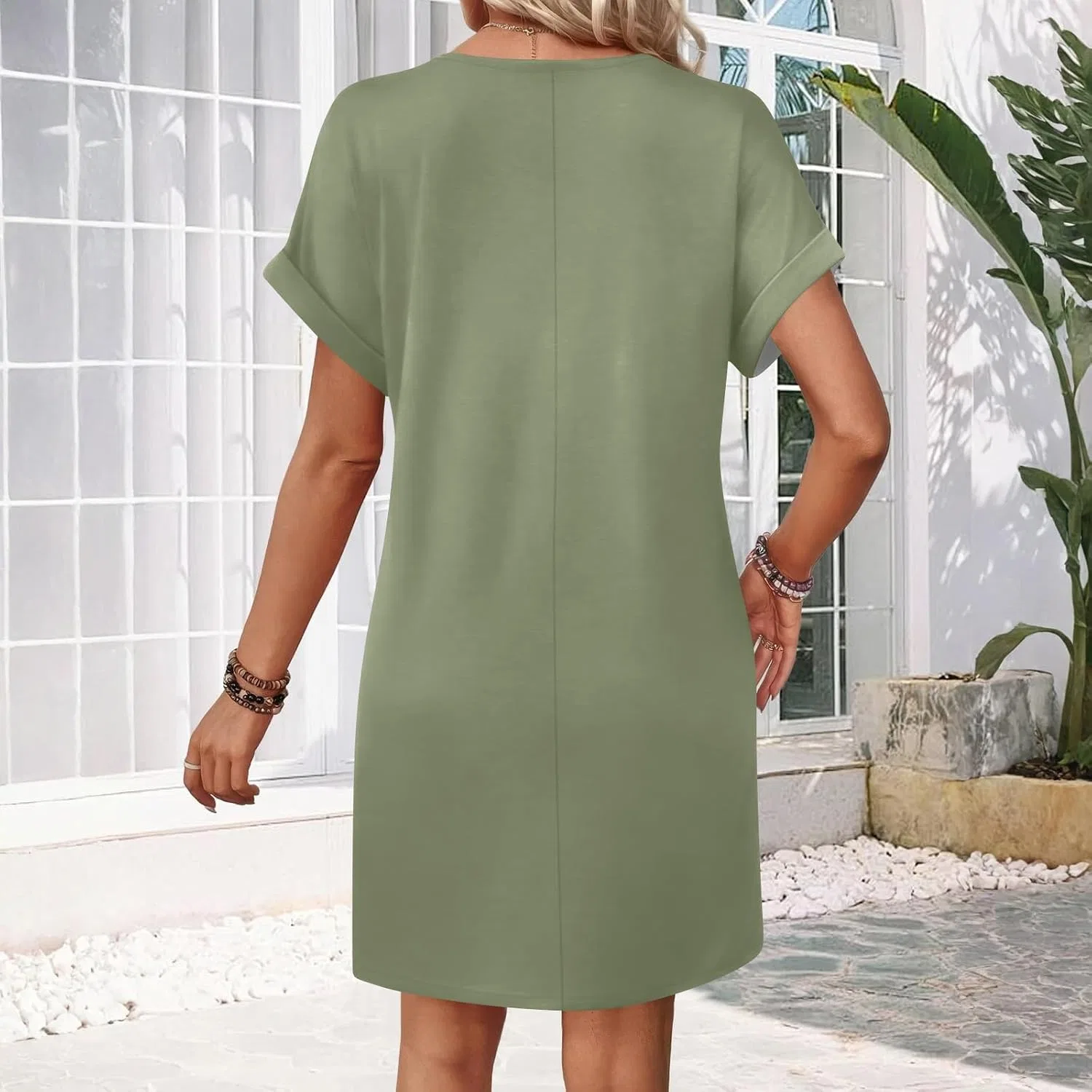 Женское летнее платье мини с V-образным вырезом, Light Green — фото 3