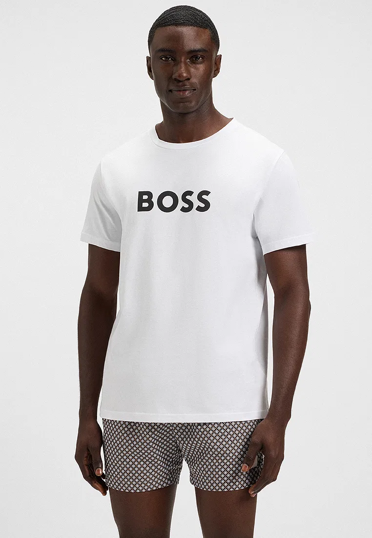 Футболка с логотипом, хлопковый джерси, BOSS Mainline, белый
