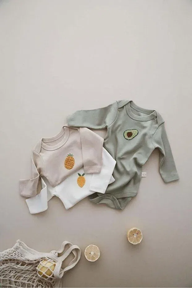 Детское боди с длинным рукавом комплект 3 шт Ohlalakoala, Mink-Green-Cream — фото 4