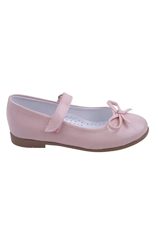 Детские балетки для девочек с коротким каблуком ortaç 2079 girl ballerina velcro patent leather Papuçsepeti, Powder — фото 2